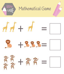 Workbook on mathematics for preschool education. Puzzles for children. Learn to count. Solve examples