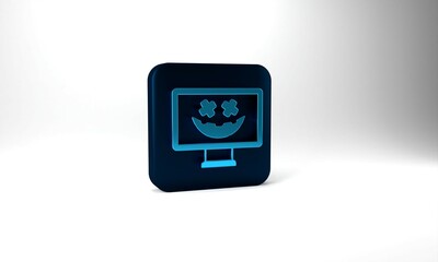 Blue Happy Halloween holiday icon isolated on grey background. Blue square button. 3d illustration 3D render