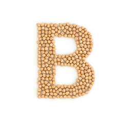 Capital letter B made from chickpea beans. Dry chick pea font. Alphabet made from gram . White background