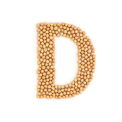 Capital letter D made from chickpea beans. Dry chick pea font. Alphabet made from gram . White background