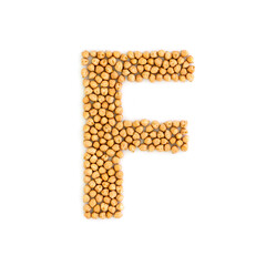 Capital letter F made from chickpea beans. Dry chick pea font. Alphabet made from gram . White background