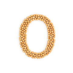 Capital letter O made from chickpea beans. Dry chick pea font. Alphabet made from gram . White background