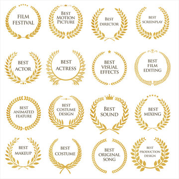 Collection of gold laurel wreath with black Film Awards text