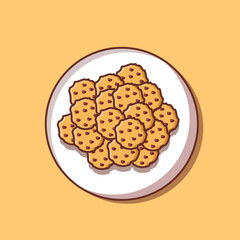 Chocolate cookies on a white plate for food icon illustration vector