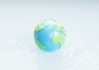 concept of earth day cute global or planet earth on water ripple background. 3D illustration