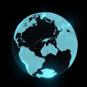 hologram digital tech light global or planet earth isolated on black background. 3D illustration