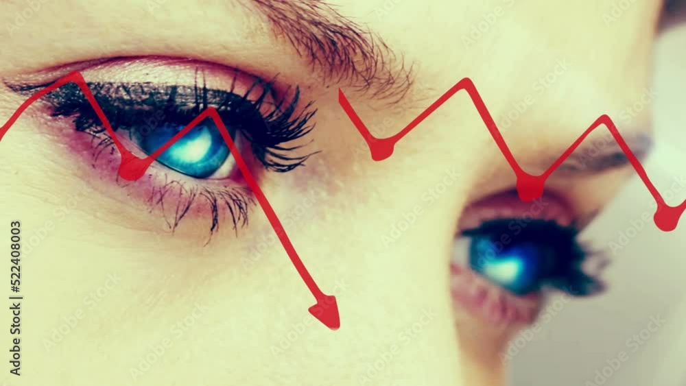 Poster animation of statistical data processing over close up of female eyes