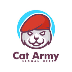 Vector Logo Illustration Cat Army Mascot Cartoon Style.