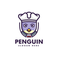 Vector Logo Illustration Penguin Mascot Cartoon Style.