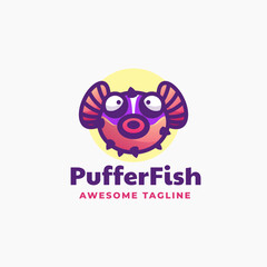 Vector Logo Illustration Puffer Fish Simple Mascot Style.