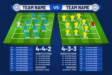 Football starting XI, Football graphic for soccer starting lineup squad, Soccer line up formation