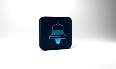 Blue Ship bell icon isolated on grey background. Blue square button. 3d illustration 3D render