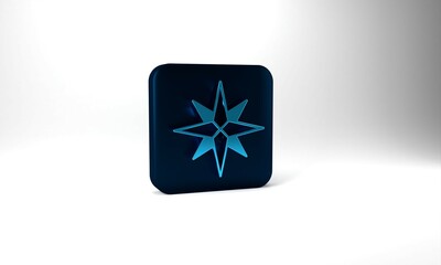 Blue Wind rose icon isolated on grey background. Compass icon for travel. Navigation design. Blue square button. 3d illustration 3D render