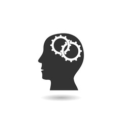 Human head with gear inside icon with shadow