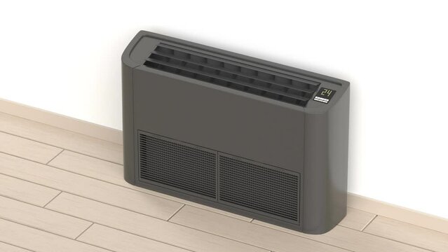 Black floor mounted air conditioner blowing cold air