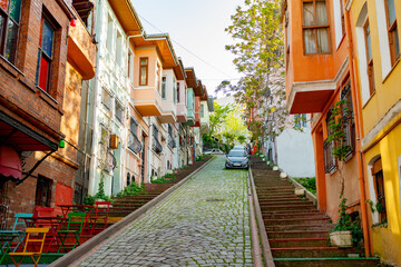 Fototapeta na wymiar Street view in Balat district in Istanbul