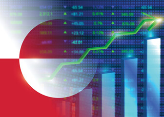 Economic growth in Greenland.Greenland's stock market.Greenland flag with charts,growth arrow © Rumana