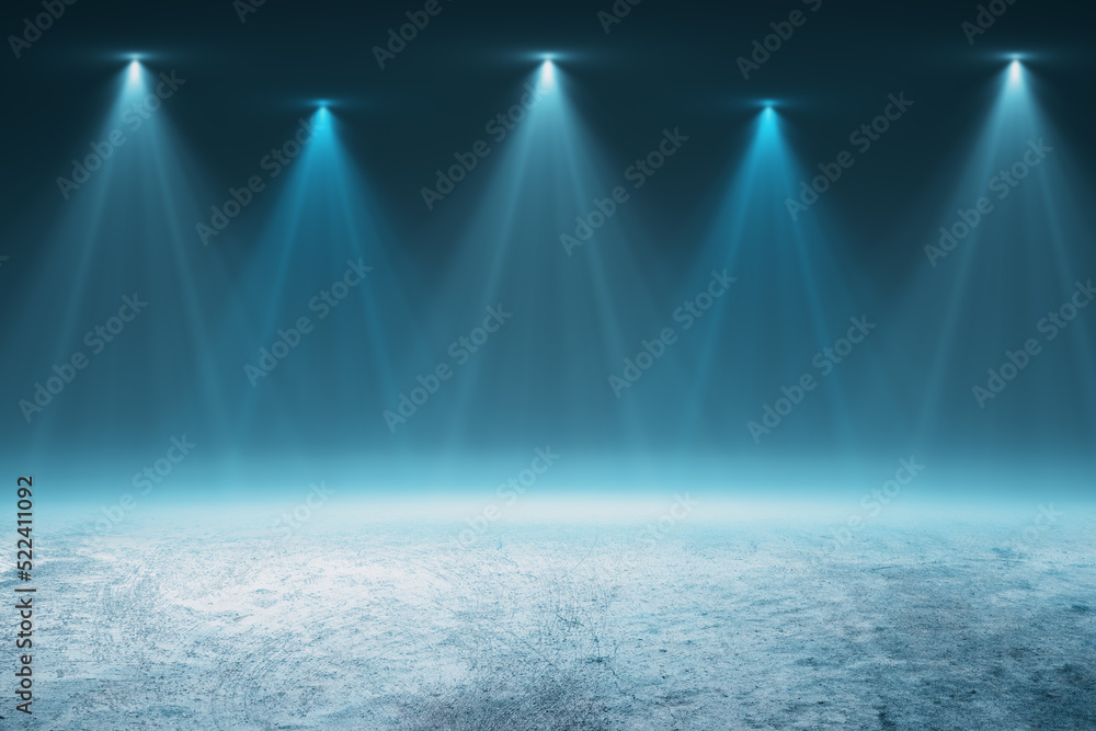 Poster Abstract concrete background with spotlight and mockup place on dark background. 3D Rendering.
