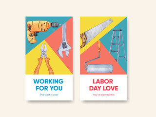Instagram template with labor day concept,watercolor style