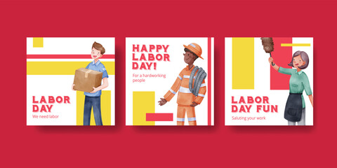 Banner template with labor day concept,watercolor style