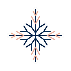 Winter line art snowflake icon, colorful winter ornament