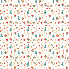 Watercolor christmas seamless pattern on white