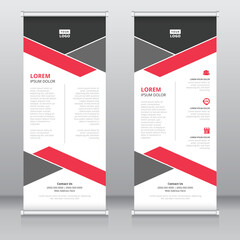 Red and black colored modern pull up banner design template, Pop up banner, Retractable banner, Standee template