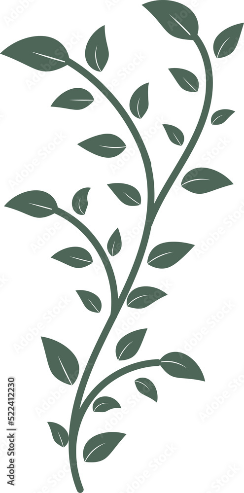 Wall mural botanical floral hand drawn, leaf and branch element for design