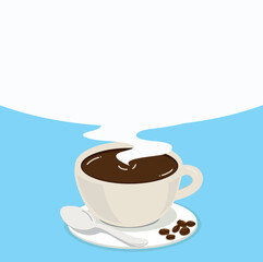 Hot white cup coffee with beans copyspace