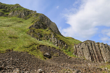 scenery at giants causeway with natural rock pillars