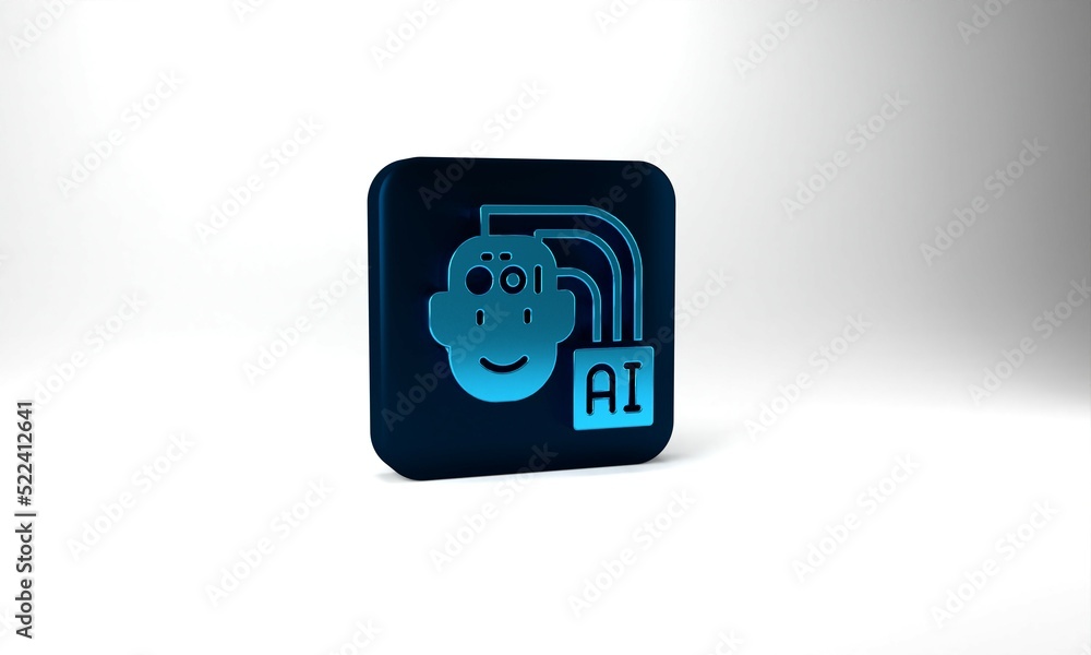 Poster blue humanoid robot icon isolated on grey background. artificial intelligence, machine learning, clo