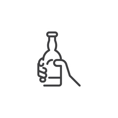 Hand with beer bottle line icon