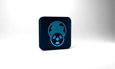 Blue Planet earth and radiation symbol icon isolated on grey background. Environmental concept. Blue square button. 3d illustration 3D render