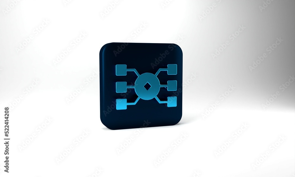Poster blue neural network icon isolated on grey background. artificial intelligence ai. blue square button