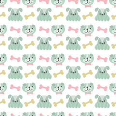 Cartoon muzzles of dogs with bones. Animal pattern. Vector illustration isolated on white background. For kids, prints, posters, apparel, packaging, brochures and covers.