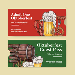Ticket template with oktoberfest festive concept,watercolor style