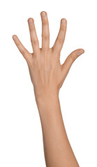 Fototapeta premium Woman on white background, closeup of hand