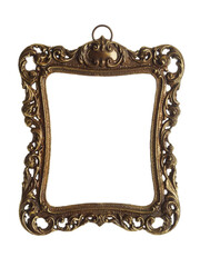 ornate brass picture frame with transparent background