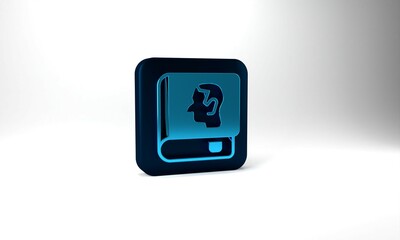 Blue Law book icon isolated on grey background. Legal judge book. Judgment concept. Blue square button. 3d illustration 3D render