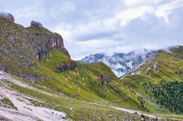 Hiking in clouds, Alta Via 2, Dolomites, Italy