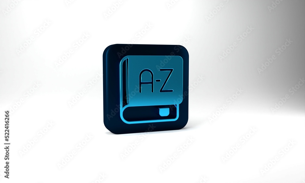 Poster blue translator book icon isolated on grey background. foreign language conversation icons in chat s