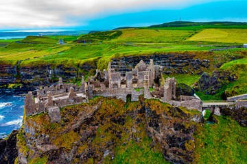 Obraz premium Dunluce Castle in Ireland from above