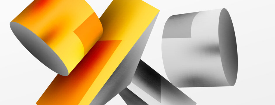 Vector 3d abstract background. Shapes 3d triangle and cylinder. Trendy techno business template for wallpaper, banner, background or landing