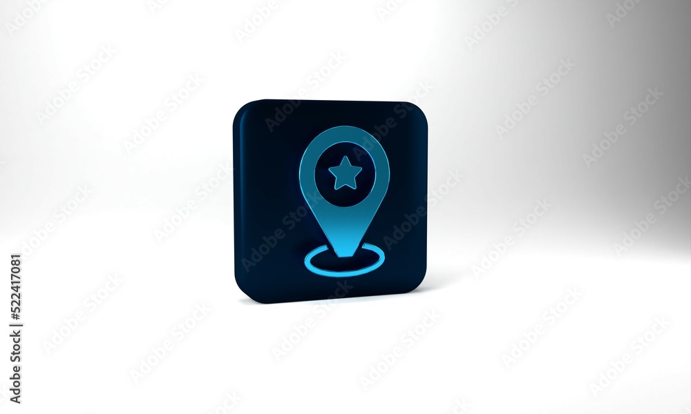 Poster blue map pointer with star icon isolated on grey background. star favorite pin map icon. map markers