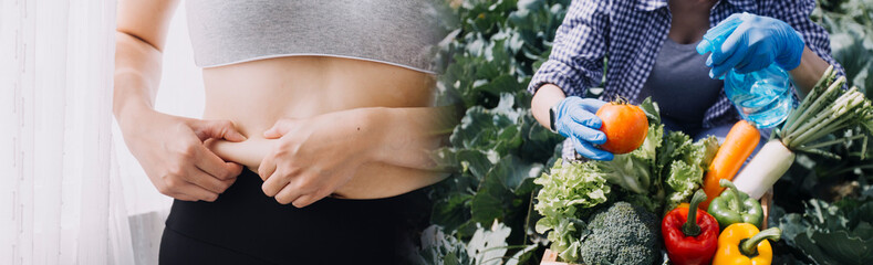 Young healthy woman with fruits.