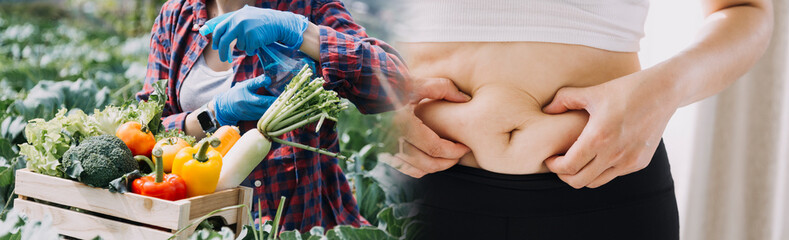 Young healthy woman with fruits.