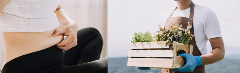 Young healthy woman with fruits.
