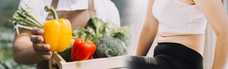 Young healthy woman with fruits.