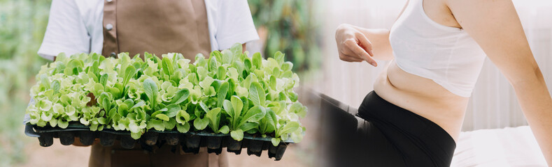 Young healthy woman with fruits.