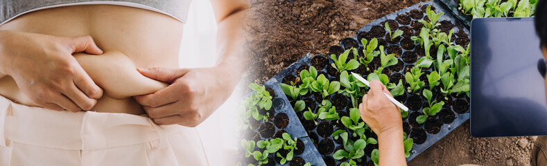 Young healthy woman with fruits.